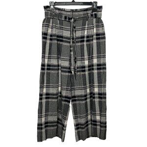 Ett:twa Anthropologie Luca Wide Leg Pants Black White Textured Plaid Crop